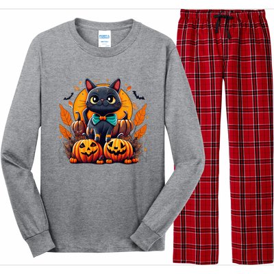 Funny Halloween Cat Costume Pumpkin Cat Black Cat Halloween Long Sleeve Pajama Set