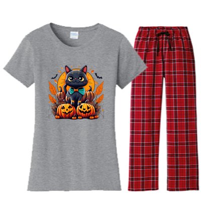 Funny Halloween Cat Costume Pumpkin Cat Black Cat Halloween Women's Flannel Pajama Set