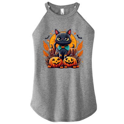 Funny Halloween Cat Costume Pumpkin Cat Black Cat Halloween Women's Perfect Tri Rocker Tank