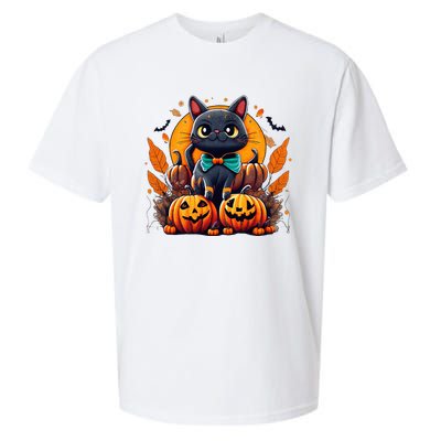 Funny Halloween Cat Costume Pumpkin Cat Black Cat Halloween Sueded Cloud Jersey T-Shirt