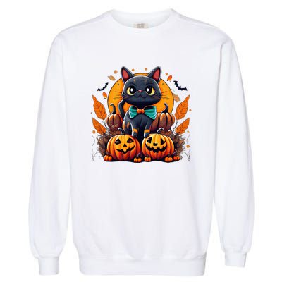 Funny Halloween Cat Costume Pumpkin Cat Black Cat Halloween Garment-Dyed Sweatshirt