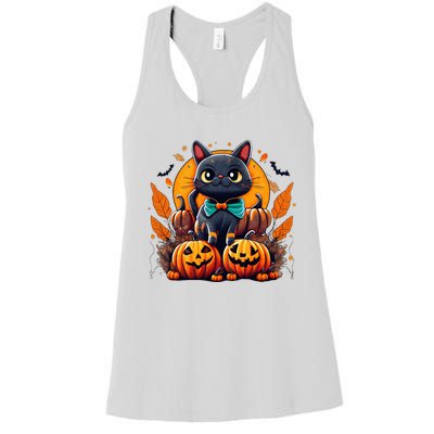 Funny Halloween Cat Costume Pumpkin Cat Black Cat Halloween Women's Racerback Tank