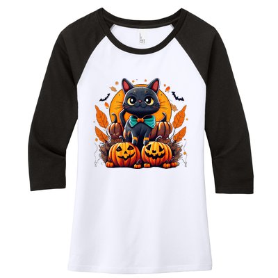 Funny Halloween Cat Costume Pumpkin Cat Black Cat Halloween Women's Tri-Blend 3/4-Sleeve Raglan Shirt