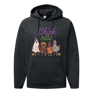 Funny Halloween Chicken Chick Or Treat Ghost Chickens Gift Performance Fleece Hoodie