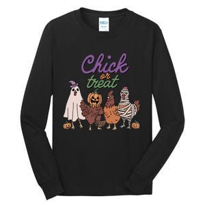 Funny Halloween Chicken Chick Or Treat Ghost Chickens Gift Tall Long Sleeve T-Shirt