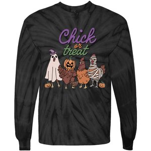 Funny Halloween Chicken Chick Or Treat Ghost Chickens Gift Tie-Dye Long Sleeve Shirt