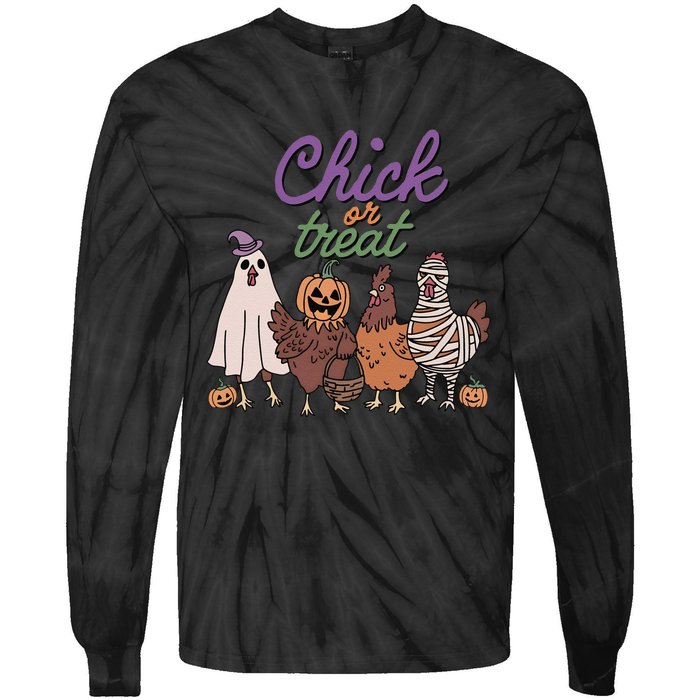 Funny Halloween Chicken Chick Or Treat Ghost Chickens Gift Tie-Dye Long Sleeve Shirt