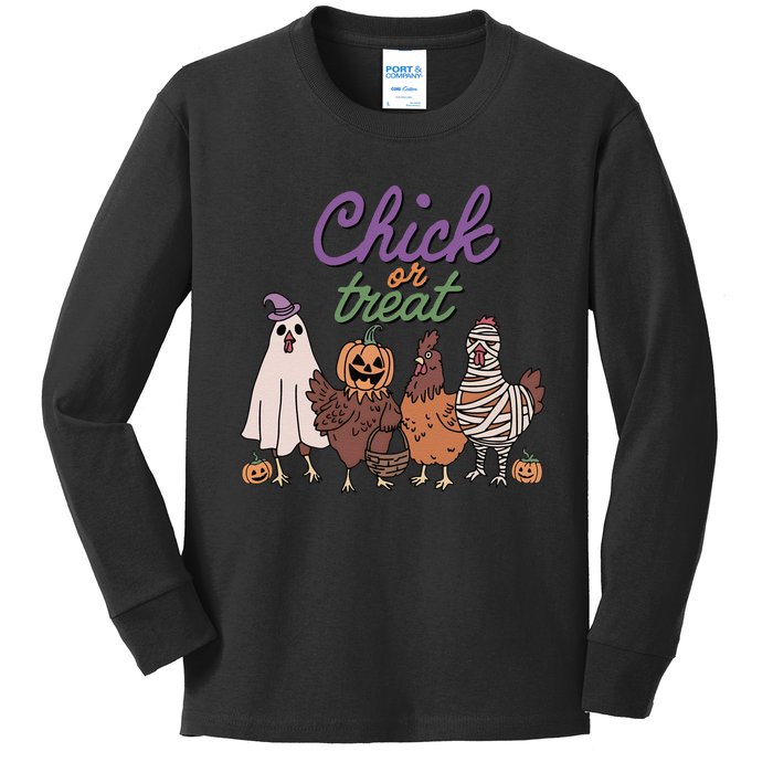 Funny Halloween Chicken Chick Or Treat Ghost Chickens Gift Kids Long Sleeve Shirt