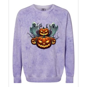 Funny Halloween Costume Gift Pumpkin Face Meaningful Gift Colorblast Crewneck Sweatshirt