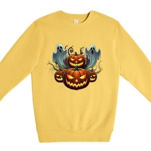 Funny Halloween Costume Gift Pumpkin Face Meaningful Gift Premium Crewneck Sweatshirt