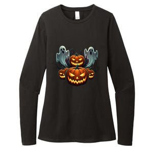 Funny Halloween Costume Gift Pumpkin Face Meaningful Gift Womens CVC Long Sleeve Shirt