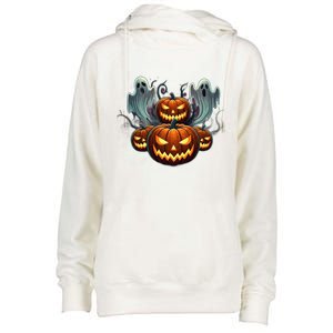 Funny Halloween Costume Gift Pumpkin Face Meaningful Gift Womens Funnel Neck Pullover Hood