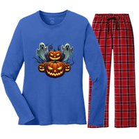 Funny Halloween Costume Gift Pumpkin Face Meaningful Gift Women's Long Sleeve Flannel Pajama Set 