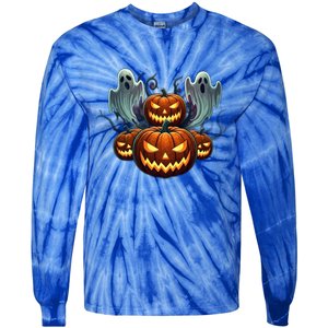 Funny Halloween Costume Gift Pumpkin Face Meaningful Gift Tie-Dye Long Sleeve Shirt