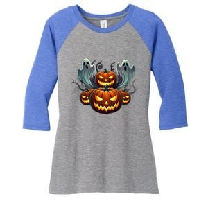 Funny Halloween Costume Gift Pumpkin Face Meaningful Gift Women's Tri-Blend 3/4-Sleeve Raglan Shirt