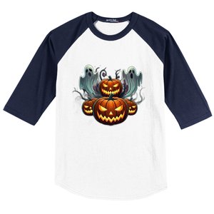 Funny Halloween Costume Gift Pumpkin Face Meaningful Gift Baseball Sleeve Shirt