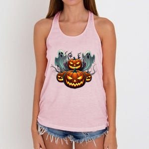 Funny Halloween Costume Gift Pumpkin Face Meaningful Gift Women's Knotted Racerback Tank