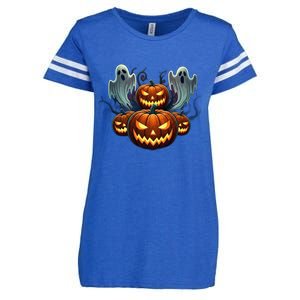 Funny Halloween Costume Gift Pumpkin Face Meaningful Gift Enza Ladies Jersey Football T-Shirt