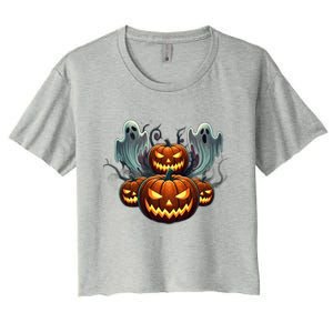 Funny Halloween Costume Gift Pumpkin Face Meaningful Gift Women's Crop Top Tee