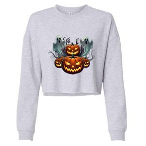 Funny Halloween Costume Gift Pumpkin Face Meaningful Gift Cropped Pullover Crew