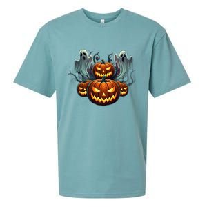 Funny Halloween Costume Gift Pumpkin Face Meaningful Gift Sueded Cloud Jersey T-Shirt