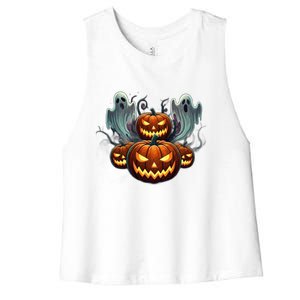 Funny Halloween Costume Gift Pumpkin Face Meaningful Gift Women's Racerback Cropped Tank