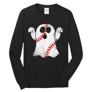 Funny Halloween Costume Baseball Ghost Baseball Lover Tall Long Sleeve T-Shirt