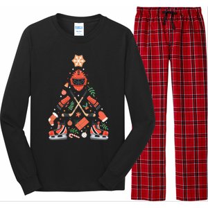 Funny Hockey Christmas Tree Funny Gift Long Sleeve Pajama Set