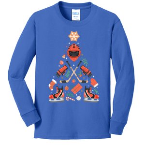 Funny Hockey Christmas Tree Funny Gift Kids Long Sleeve Shirt