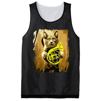 French Horn Cat Gift Music Funny Gift For Christmas Mesh Reversible Basketball Jersey Tank