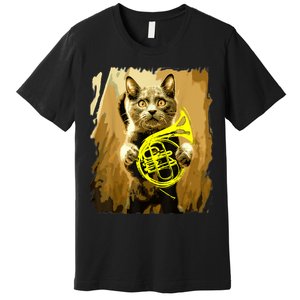 French Horn Cat Gift Music Funny Gift For Christmas Premium T-Shirt