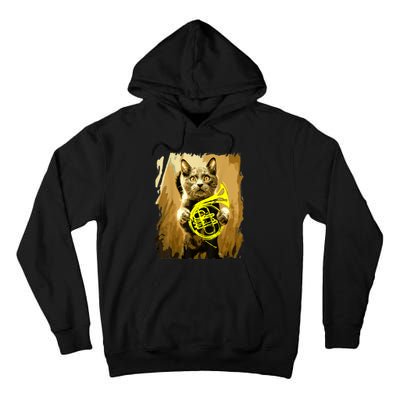 French Horn Cat Gift Music Funny Gift For Christmas Tall Hoodie