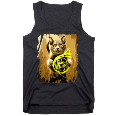 French Horn Cat Gift Music Funny Gift For Christmas Tank Top