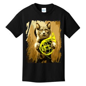 French Horn Cat Gift Music Funny Gift For Christmas Kids T-Shirt