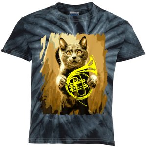 French Horn Cat Gift Music Funny Gift For Christmas Kids Tie-Dye T-Shirt