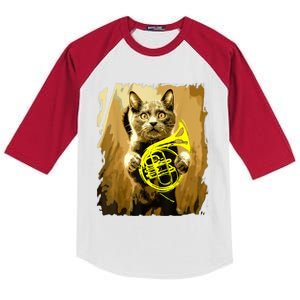 French Horn Cat Gift Music Funny Gift For Christmas Kids Colorblock Raglan Jersey