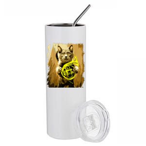 French Horn Cat Gift Music Funny Gift For Christmas Stainless Steel Tumbler