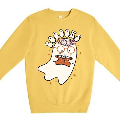 Funny Halloween Cute Ghost Book Reading Teacher Student Meaningful Gift Premium Crewneck Sweatshirt