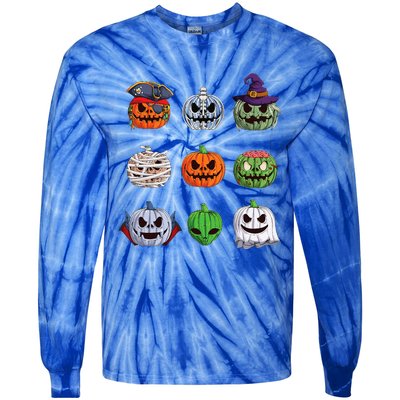 Funny Halloween Costume Pumpkin Characters Tie-Dye Long Sleeve Shirt