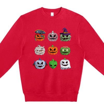 Funny Halloween Costume Pumpkin Characters Premium Crewneck Sweatshirt