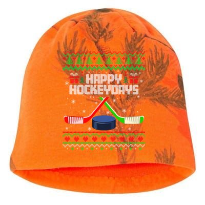 Funny Hockey Christmas Ugly Sweater Hockey Xmas Tree Lights Gift Kati - Camo Knit Beanie