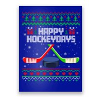 Funny Hockey Christmas Ugly Sweater Hockey Xmas Tree Lights Gift Poster