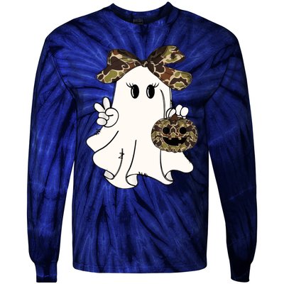 Funny Halloween Camouflage Camo Ghost Hello Hunting Season Tie-Dye Long Sleeve Shirt