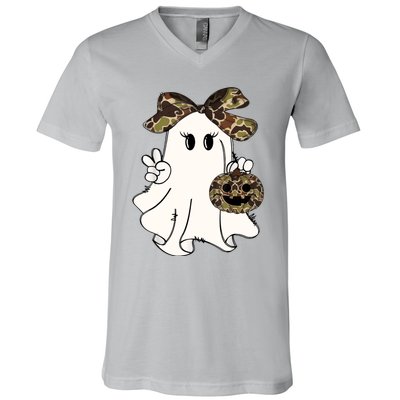 Funny Halloween Camouflage Camo Ghost Hello Hunting Season V-Neck T-Shirt