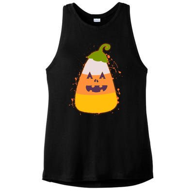 Funny Halloween Candy Corn Pumpkin Ladies PosiCharge Tri-Blend Wicking Tank