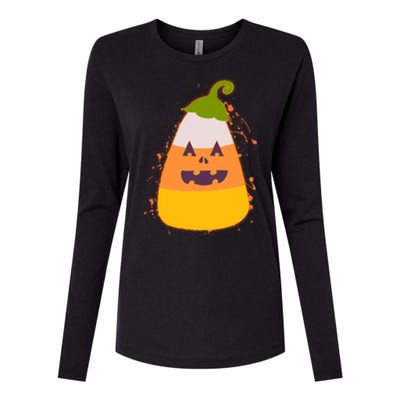 Funny Halloween Candy Corn Pumpkin Womens Cotton Relaxed Long Sleeve T-Shirt