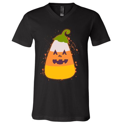 Funny Halloween Candy Corn Pumpkin V-Neck T-Shirt