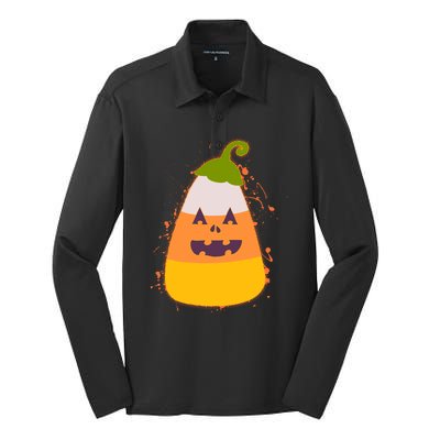 Funny Halloween Candy Corn Pumpkin Silk Touch Performance Long Sleeve Polo