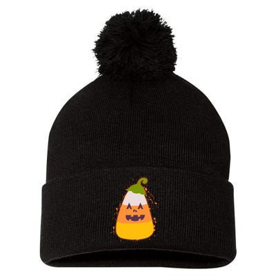 Funny Halloween Candy Corn Pumpkin Pom Pom 12in Knit Beanie
