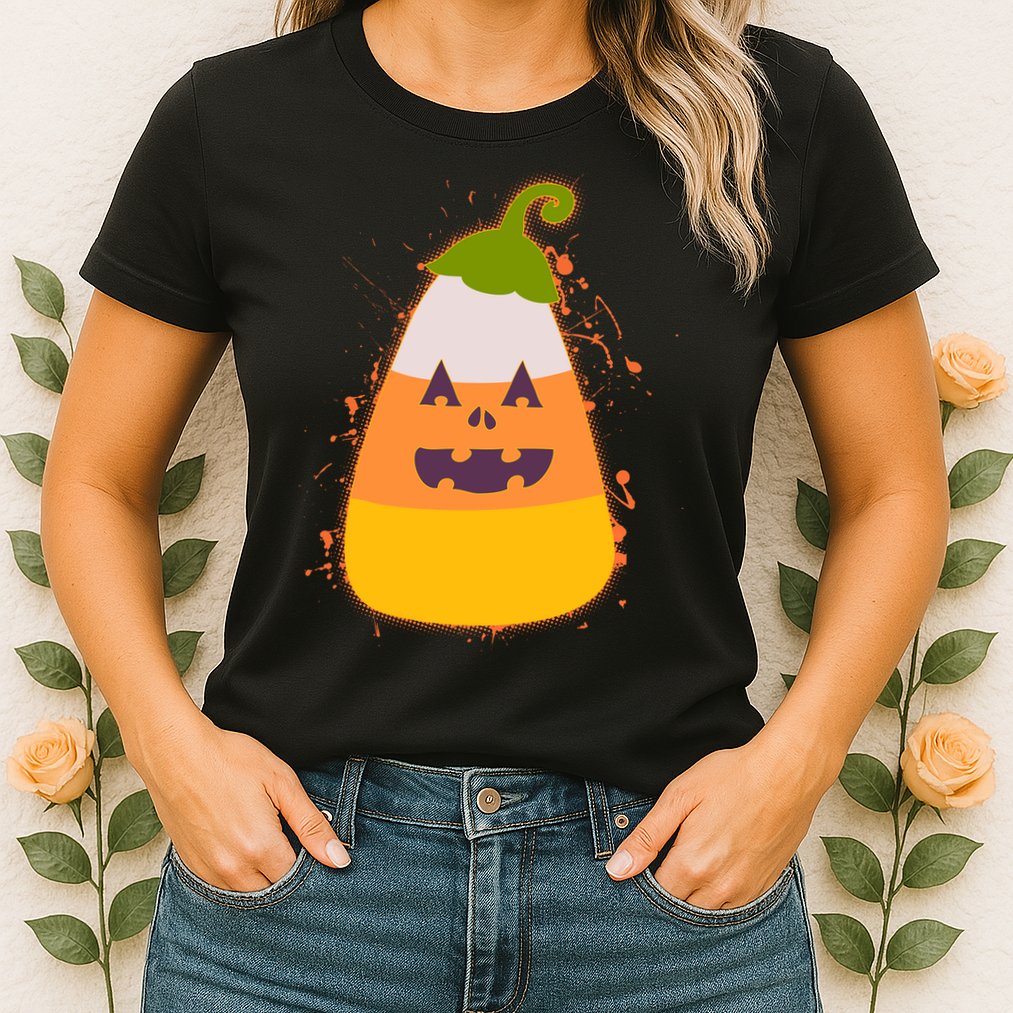 Funny Halloween Candy Corn Pumpkin Womens T-Shirt